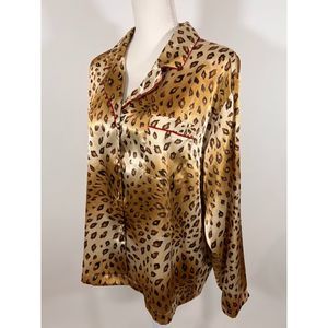 Oscar De La Renta Pink Label Sleepwear Cheetah Animal Print Top Women's Size XL